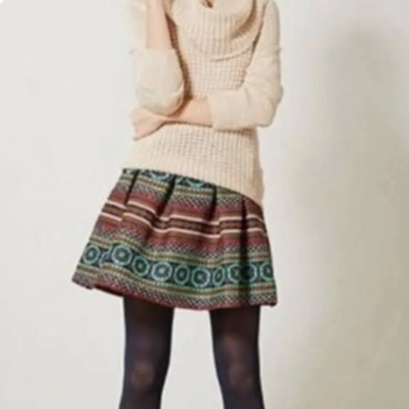 Anthropologie Morgan Carper Nomad Geometric Boho Print Pleated Mini Skirt - Picture 1 of 10